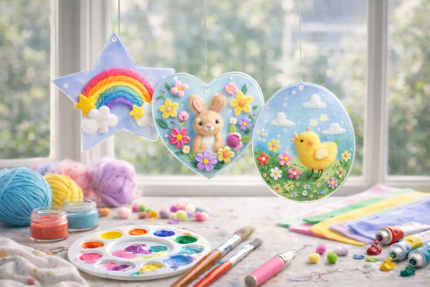 Bastelanleitung: Acryl-Malscheiben kreativ gestalten mit Farbe, Wolle und Filz