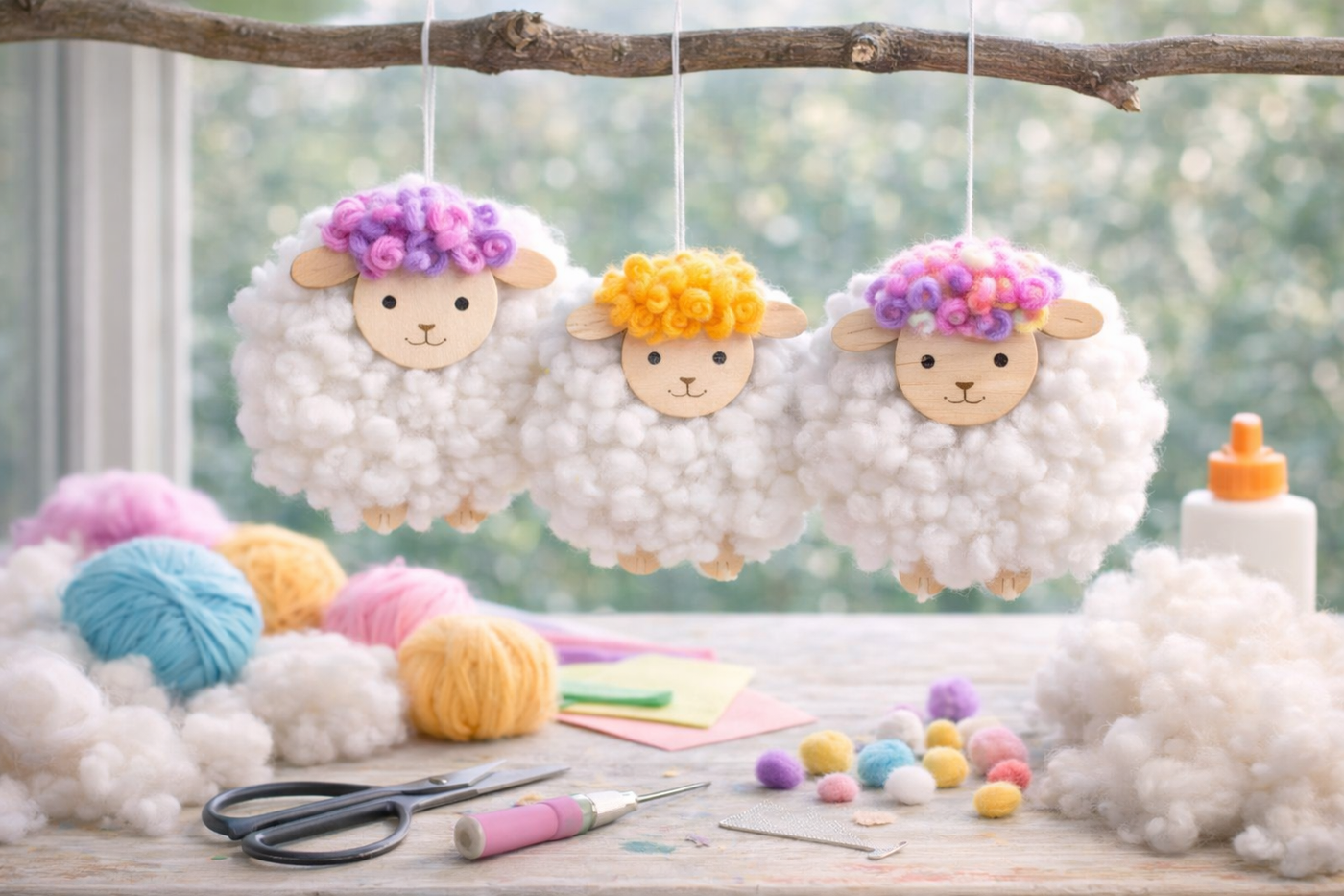 Kreatives Bastelprojekt: Flauschige Holz-Schafe aus Wolle & Watte