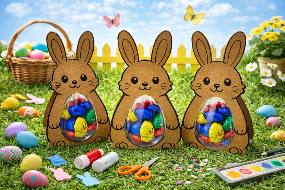 Bastelset Osterhasen mit Acryl-Ei – 3er DIY Set zum Ausschneiden & Befüllen